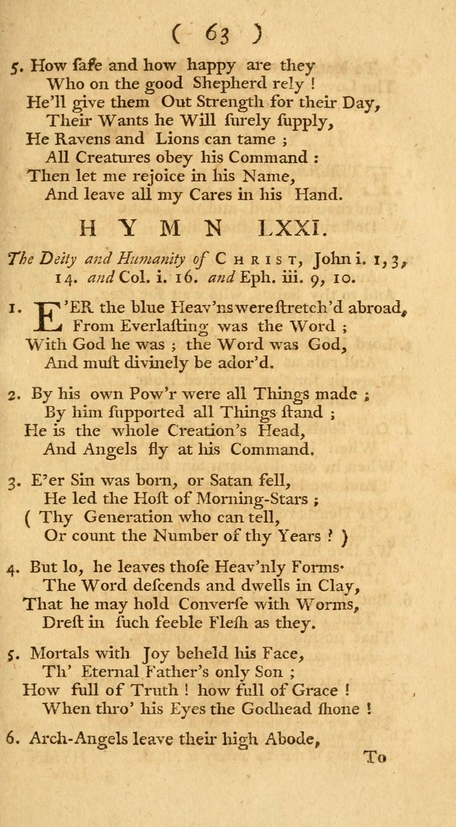 The Christians Duty, exhibited, in a series of Hymns: collected from various authors, designed for the worship of God, and for the edification of Christians (1st Ed.) page 63