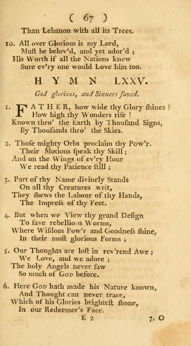The Christians Duty, exhibited, in a series of Hymns: collected from various authors, designed for the worship of God, and for the edification of Christians (1st Ed.) page 67