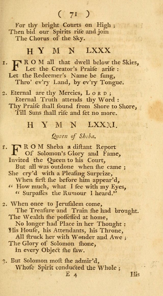 The Christians Duty, exhibited, in a series of Hymns: collected from various authors, designed for the worship of God, and for the edification of Christians (1st Ed.) page 71