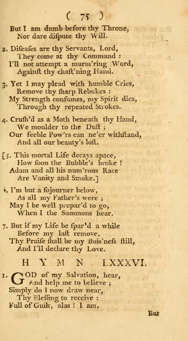 The Christians Duty, exhibited, in a series of Hymns: collected from various authors, designed for the worship of God, and for the edification of Christians (1st Ed.) page 75