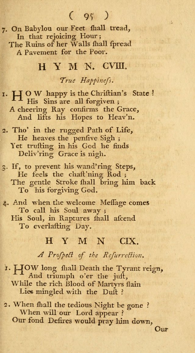 The Christians Duty, exhibited, in a series of Hymns: collected from various authors, designed for the worship of God, and for the edification of Christians (1st Ed.) page 95