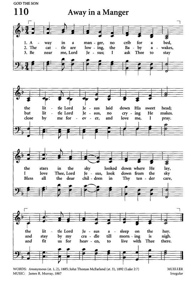 Celebrating Grace Hymnal 110 Away In A Manger No Crib For A Bed