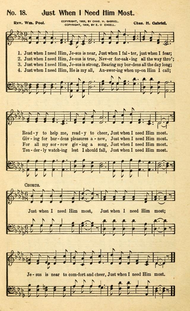 Christian Gospel Hymns: for church, Sunday school, and evangelistic meetings: contains the cream of all the old songs, and the very best of all the new page 18