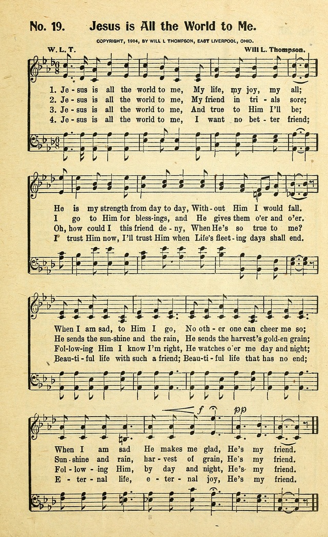 Christian Gospel Hymns: for church, Sunday school, and evangelistic meetings: contains the cream of all the old songs, and the very best of all the new page 19