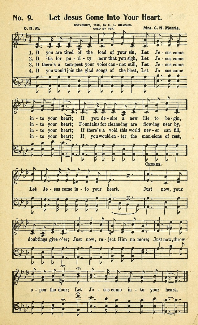 Christian Gospel Hymns: for church, Sunday school, and evangelistic meetings: contains the cream of all the old songs, and the very best of all the new page 9
