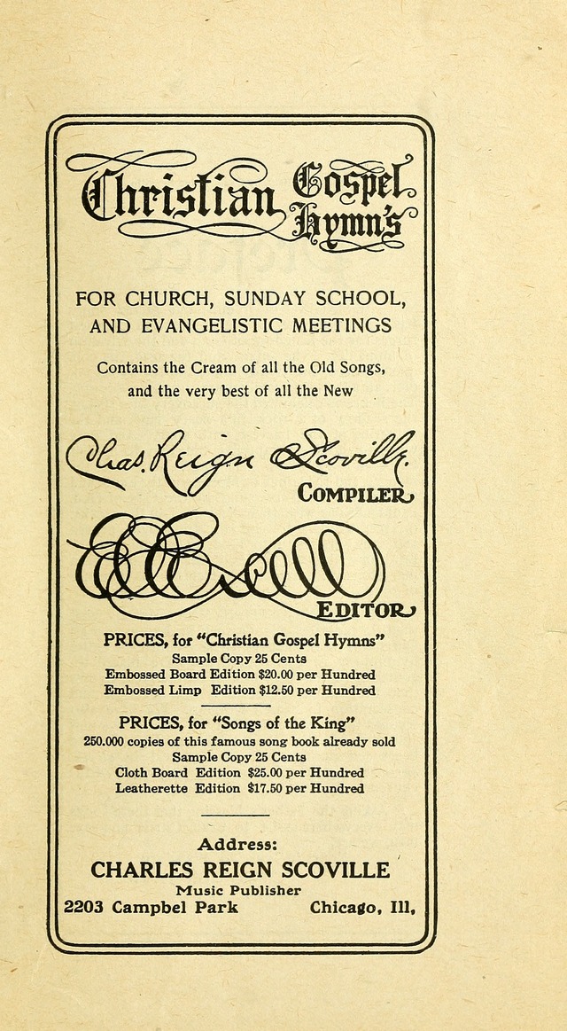 Christian Gospel Hymns: for church, Sunday school, and evangelistic meetings: contains the cream of all the old songs, and the very best of all the new page v
