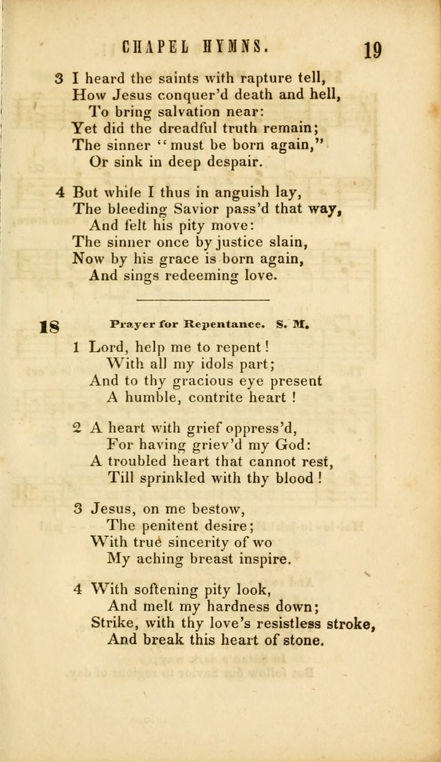 Chapel Hymns: a selection of hymns, with appropriate tunes; adapted to vestry or other social religious meetings page 19
