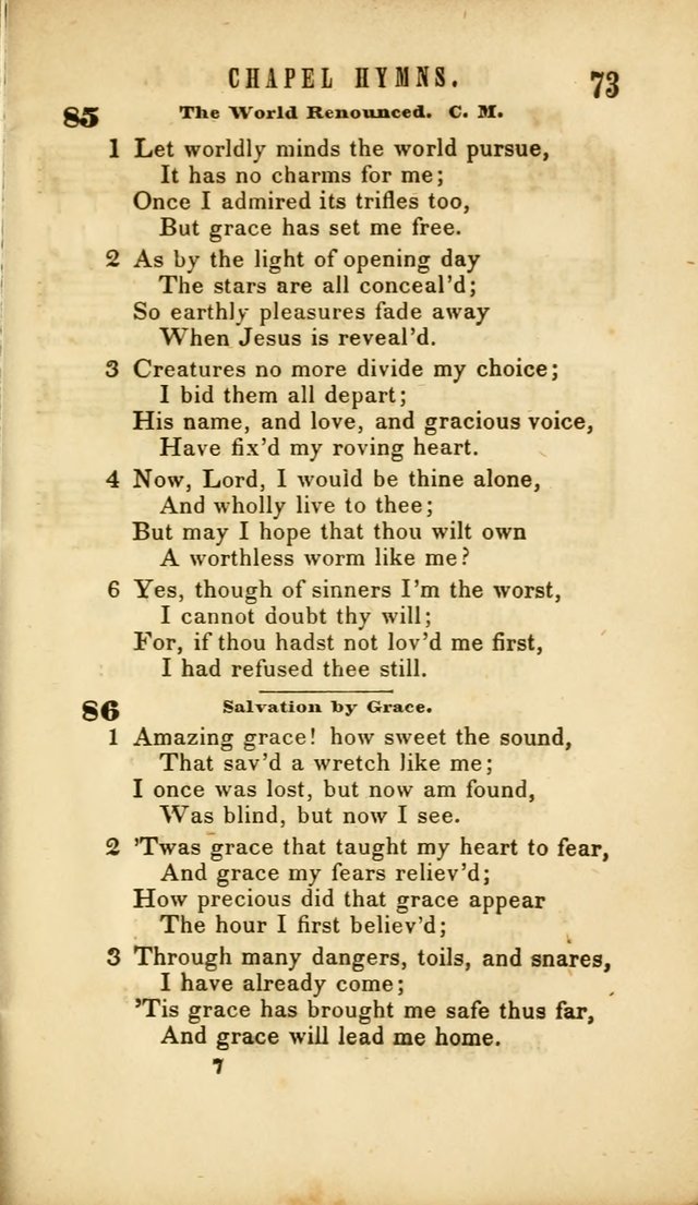 Chapel Hymns: a selection of hymns, with appropriate tunes; adapted to vestry or other social religious meetings page 73