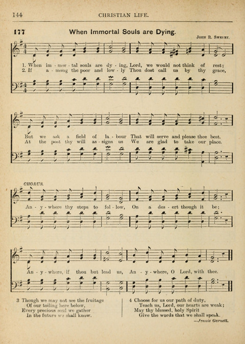 The Canadian Hymnal: a collection of hymns and music for Sunday schools, Epworth leagues, prayer and praise meetings, family circles, etc. (Revised and enlarged) page 144