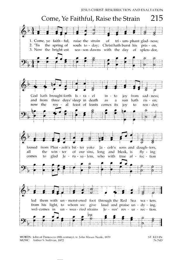 Chalice Hymnal 215 Come Ye Faithful Raise The Strain Hymnary Org