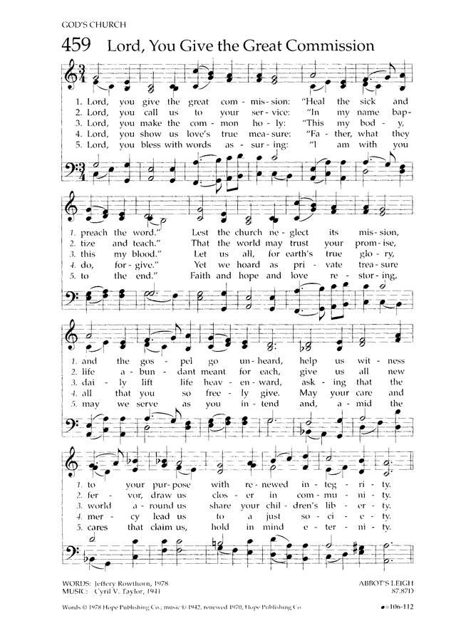 Chalice Hymnal 459. Lord, you give the great commission | Hymnary.org