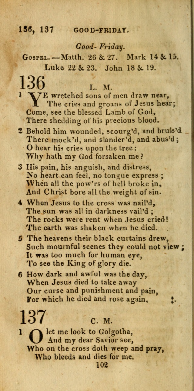 Church Hymn Book; consisting of hymns and psalms, original and selected. adapted to public worship and many other occasions. 2nd ed. page 102