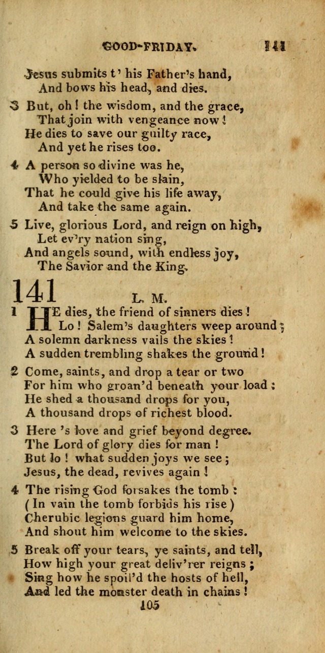 Church Hymn Book; consisting of hymns and psalms, original and selected. adapted to public worship and many other occasions. 2nd ed. page 105