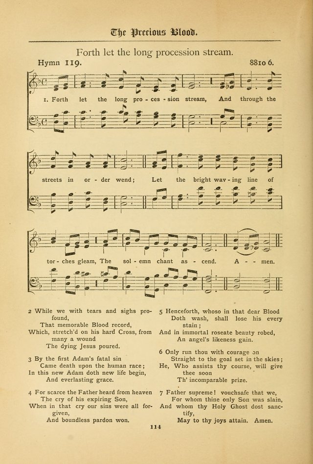 The Catholic Hymnal: containing hymns for congregational and home use, and the vesper psalms, the office of compline, the litanies, hymns at benediction, etc. page 114