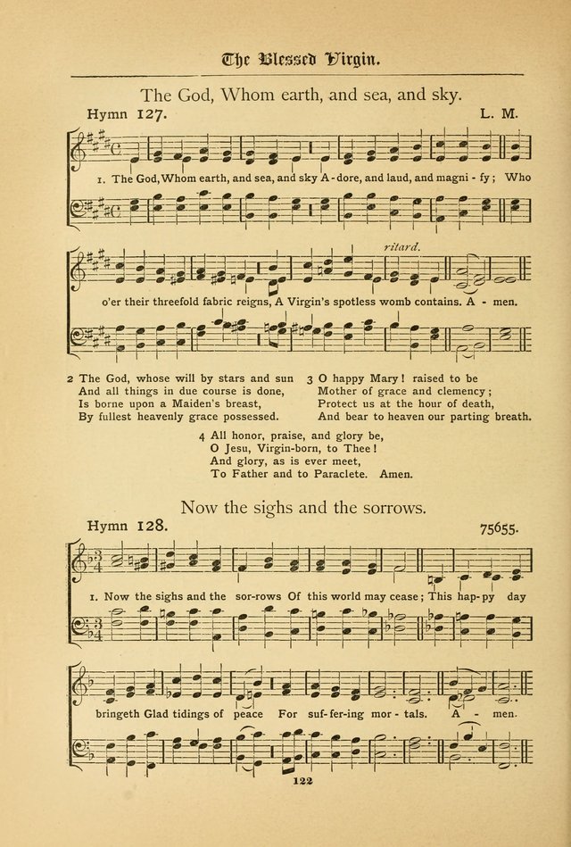 The Catholic Hymnal: containing hymns for congregational and home use, and the vesper psalms, the office of compline, the litanies, hymns at benediction, etc. page 122