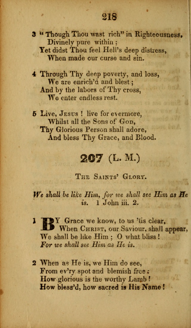 A Collection of Hymns, intended for the use of the citizens of Zion, whose privilege it is to sing the high praises of God, while passing through the wilderness, to their glorious inheritance above. page 218