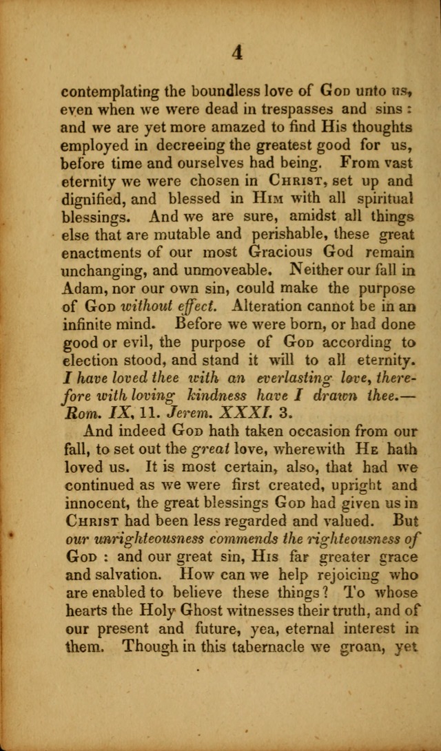 A Collection of Hymns, intended for the use of the citizens of Zion, whose privilege it is to sing the high praises of God, while passing through the wilderness, to their glorious inheritance above. page 4