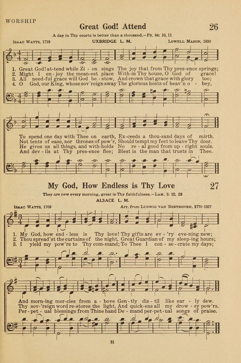 Church Hymnal, Mennonite: a collection of hymns and sacred songs suitable for use in public worship, worship in the home, and all general occasions (1st ed. ) [with Deutscher Anhang] page 21
