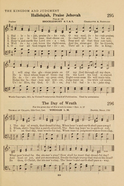 Church Hymnal, Mennonite: a collection of hymns and sacred songs suitable for use in public worship, worship in the home, and all general occasions (1st ed. ) [with Deutscher Anhang] page 219