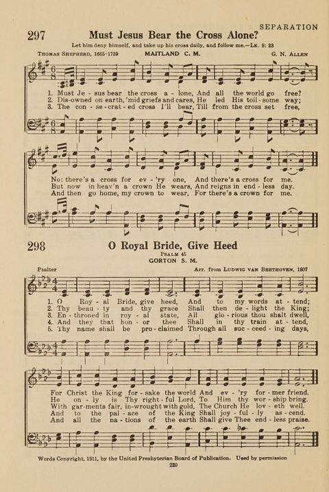 Church Hymnal, Mennonite: a collection of hymns and sacred songs suitable for use in public worship, worship in the home, and all general occasions (1st ed. ) [with Deutscher Anhang] page 220