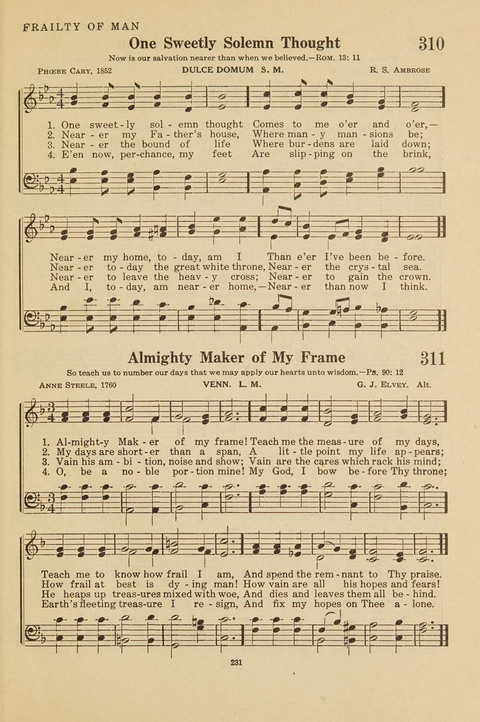 Church Hymnal, Mennonite: a collection of hymns and sacred songs suitable for use in public worship, worship in the home, and all general occasions (1st ed. ) [with Deutscher Anhang] page 231