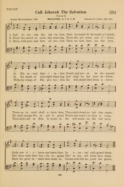 Church Hymnal, Mennonite: a collection of hymns and sacred songs suitable for use in public worship, worship in the home, and all general occasions (1st ed. ) [with Deutscher Anhang] page 291