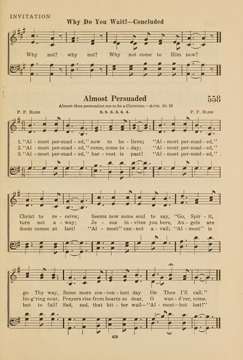 Church Hymnal, Mennonite: a collection of hymns and sacred songs suitable for use in public worship, worship in the home, and all general occasions (1st ed. ) [with Deutscher Anhang] page 429