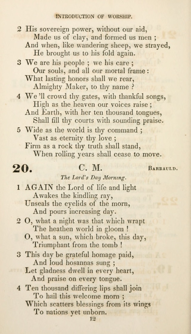 Christian Hymns for Public and Private Worship: a collection compiled  by a committee of the Cheshire Pastoral Association (11th ed.) page 12