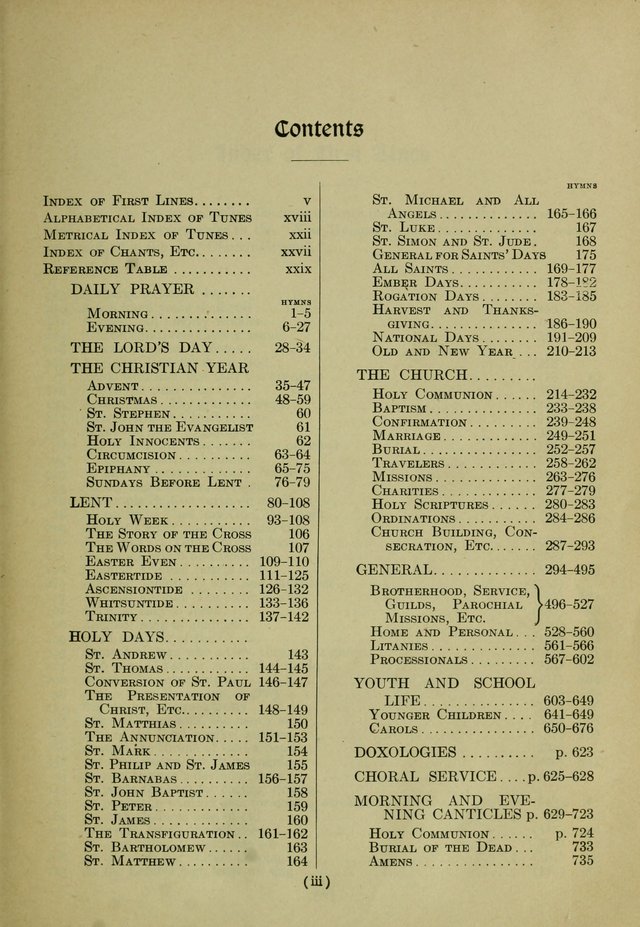 The Church Hymnal: containing hymns approved and set forth by the general conventions of 1892 and 1916; together with hymns for the use of guilds and brotherhoods, and for special occasions (Rev. ed) page vii
