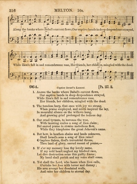 Congregational Hymn and Tune Book; containing the Psalms and Hymns of the General Association of Connecticut, adapted to Suitable Tunes page 316