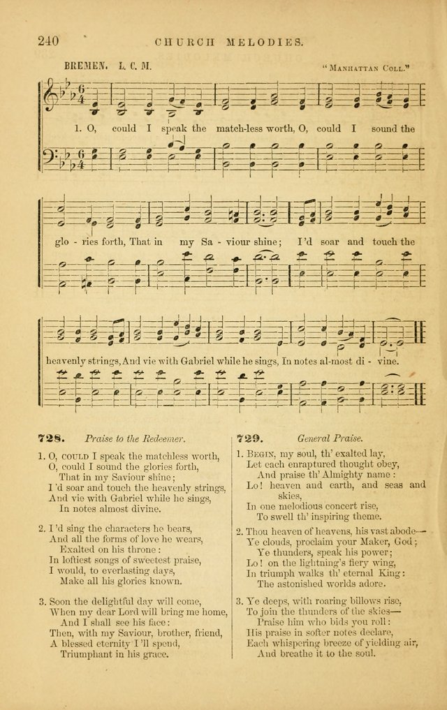 Church Melodies: collection of psalms and hymns, with appropriate music. For the use of congregations. page 240