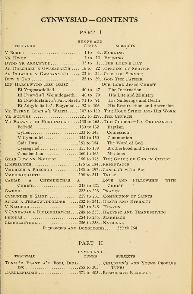 Cân a Mawl: llyfr hymna a thonau Methodistiaid Calfinaidd Unol Dalaethau yr America=Song and Praise: the hymnal of the Calvinistic Methodist Church of the United States of America page xiv