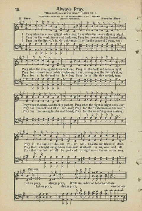 Christian Praise: edited and compiled for use in Sunday schools, churches, evangelistic meetings, singing conventions and all religious services page 10