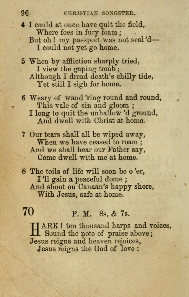 The Christian Songster: a collection of hymns and spiritual songs, usually sung at camp, prayer, and social meetings, and revivals of religion. Designed for all denominations page 103
