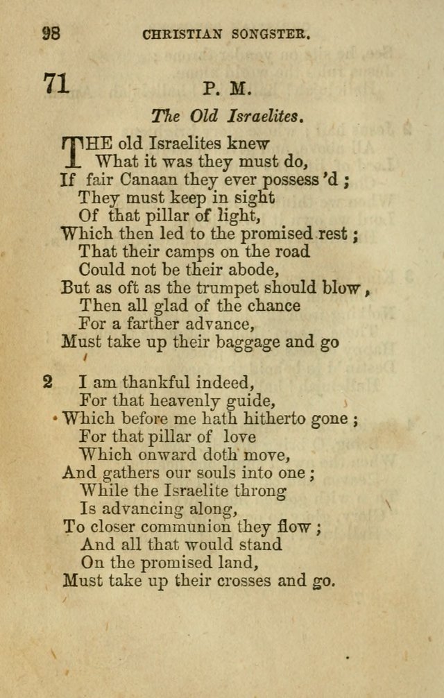 The Christian Songster: a collection of hymns and spiritual songs, usually sung at camp, prayer, and social meetings, and revivals of religion. Designed for all denominations page 105