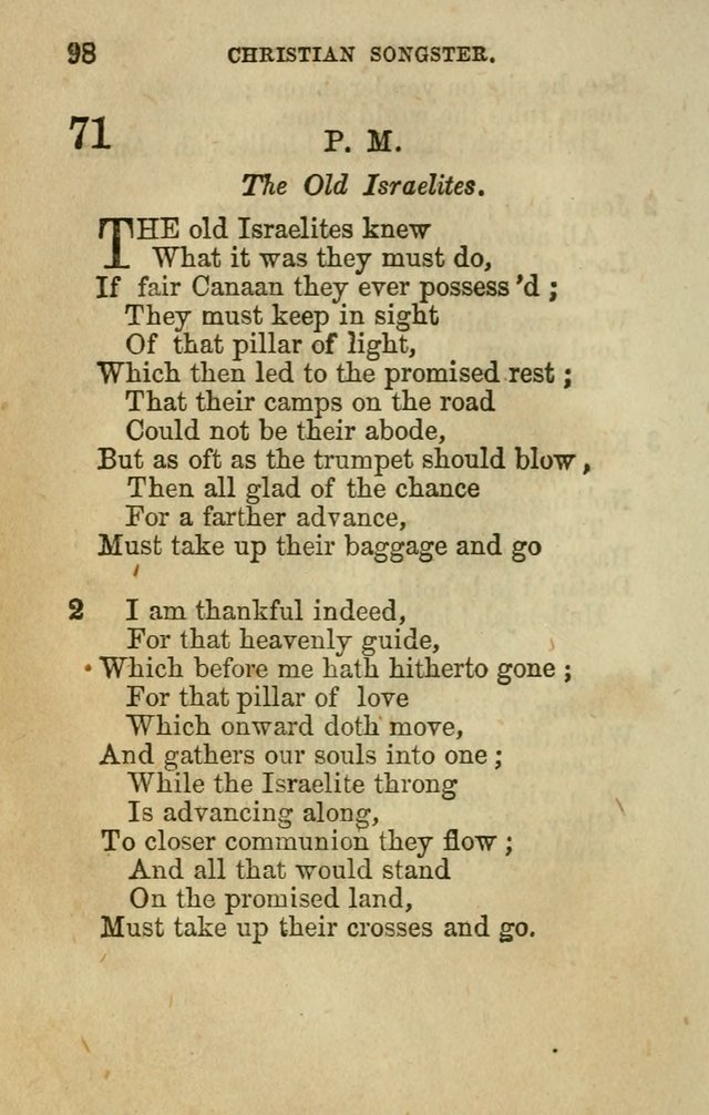 The Christian Songster: a collection of hymns and spiritual songs, usually sung at camp, prayer, and social meetings, and revivals of religion. Designed for all denominations page 105