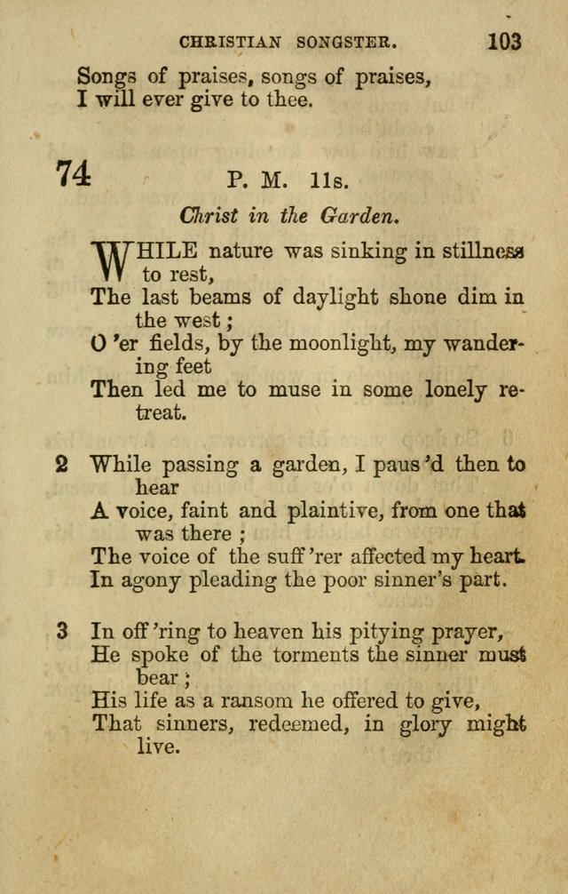 The Christian Songster: a collection of hymns and spiritual songs, usually sung at camp, prayer, and social meetings, and revivals of religion. Designed for all denominations page 110