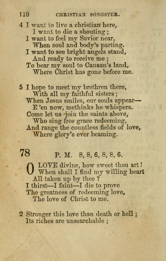 The Christian Songster: a collection of hymns and spiritual songs, usually sung at camp, prayer, and social meetings, and revivals of religion. Designed for all denominations page 117