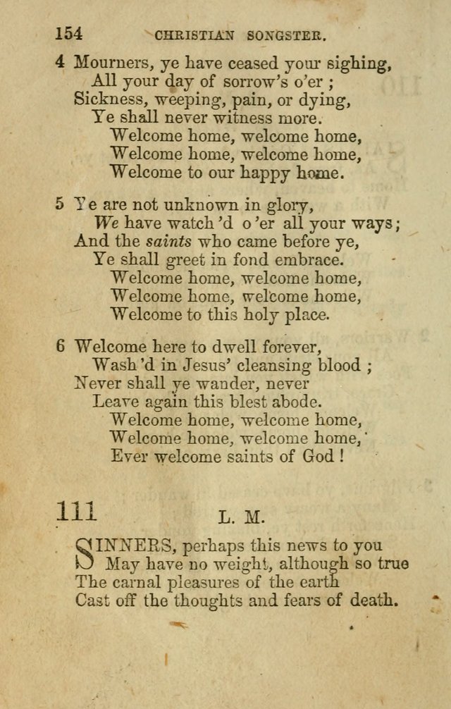 The Christian Songster: a collection of hymns and spiritual songs, usually sung at camp, prayer, and social meetings, and revivals of religion. Designed for all denominations page 163