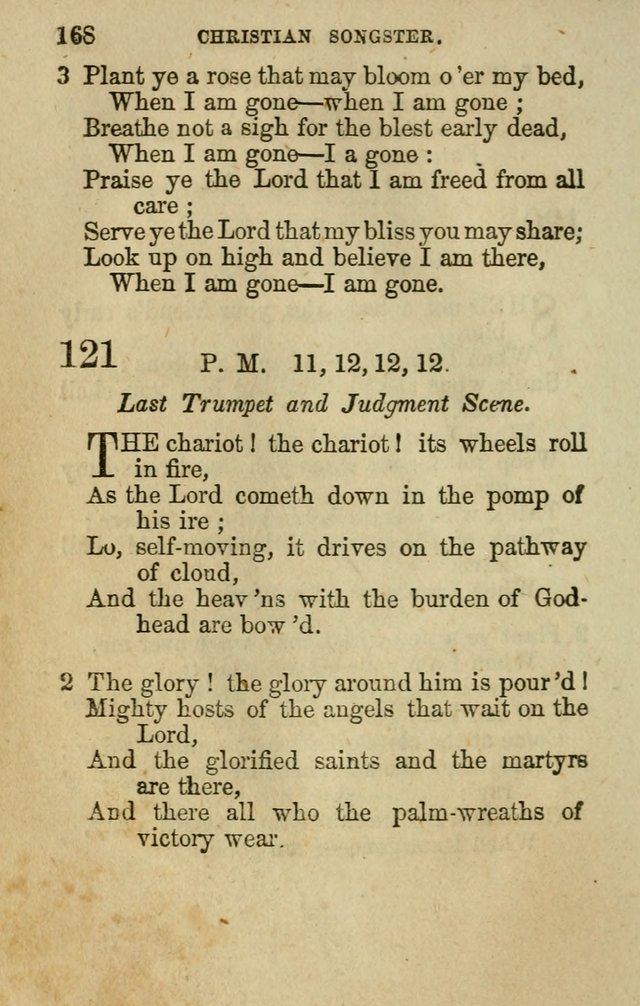 The Christian Songster: a collection of hymns and spiritual songs, usually sung at camp, prayer, and social meetings, and revivals of religion. Designed for all denominations page 177