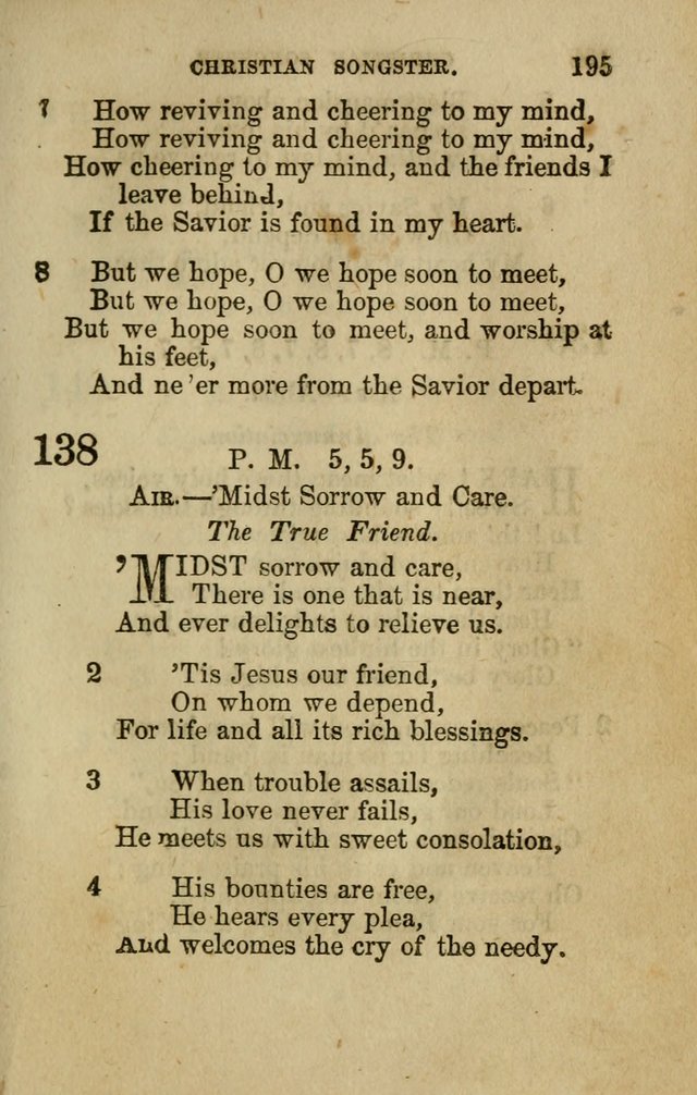 The Christian Songster: a collection of hymns and spiritual songs, usually sung at camp, prayer, and social meetings, and revivals of religion. Designed for all denominations page 204
