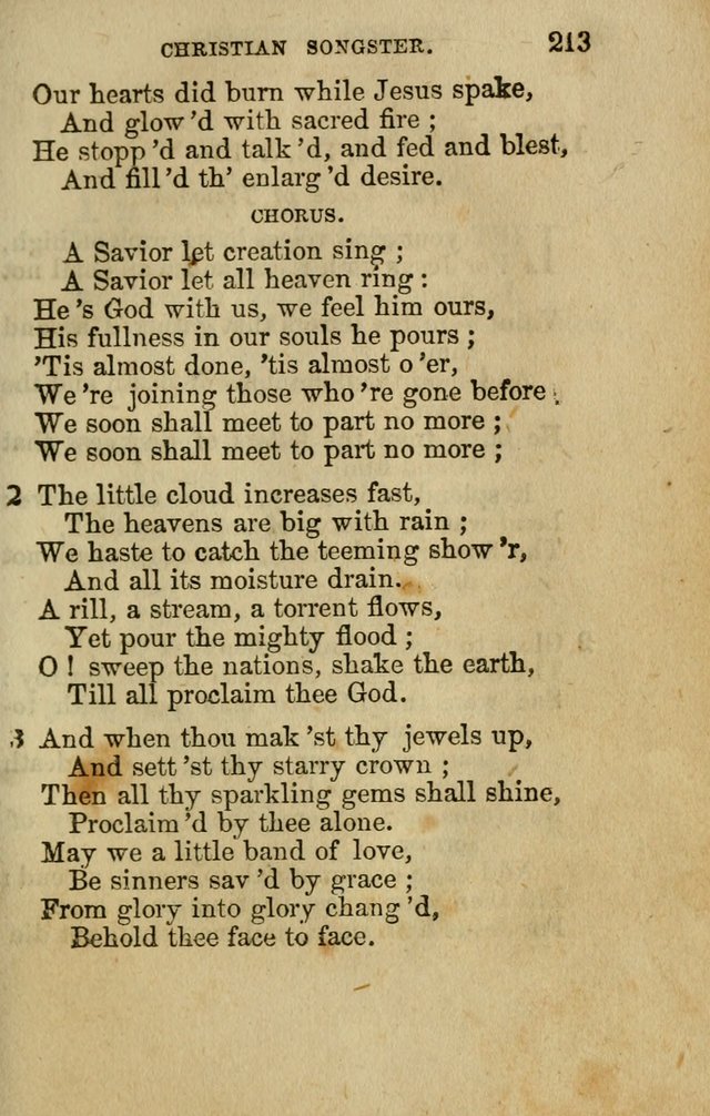 The Christian Songster: a collection of hymns and spiritual songs, usually sung at camp, prayer, and social meetings, and revivals of religion. Designed for all denominations page 222