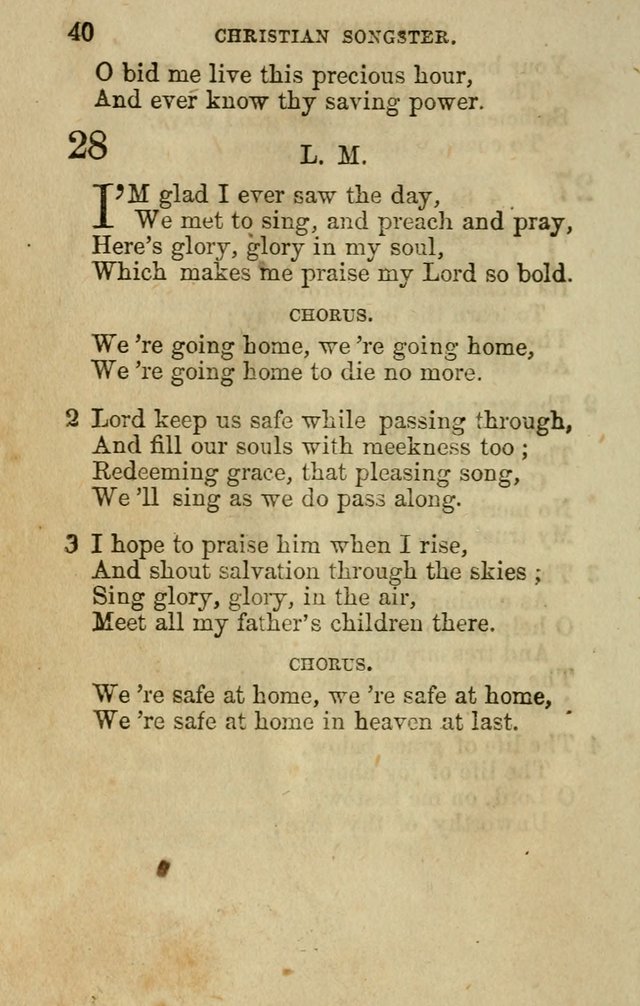 The Christian Songster: a collection of hymns and spiritual songs, usually sung at camp, prayer, and social meetings, and revivals of religion. Designed for all denominations page 47