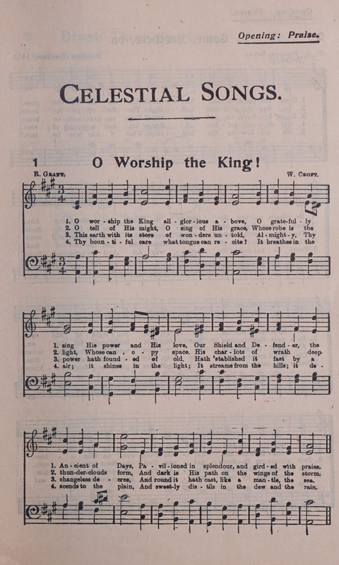 Celestial Songs: a collection of 900 choice hymns and choruses, selected for all kinds of Christian Getherings, Evangelistic Word, Solo Singers, Choirs, and the Home Circle page 1