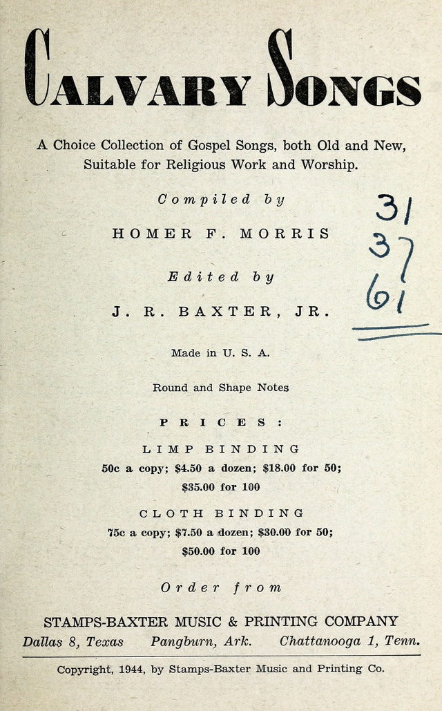 Calvary Songs: A Choice Collection of Gospel Songs, both Old and New page 2