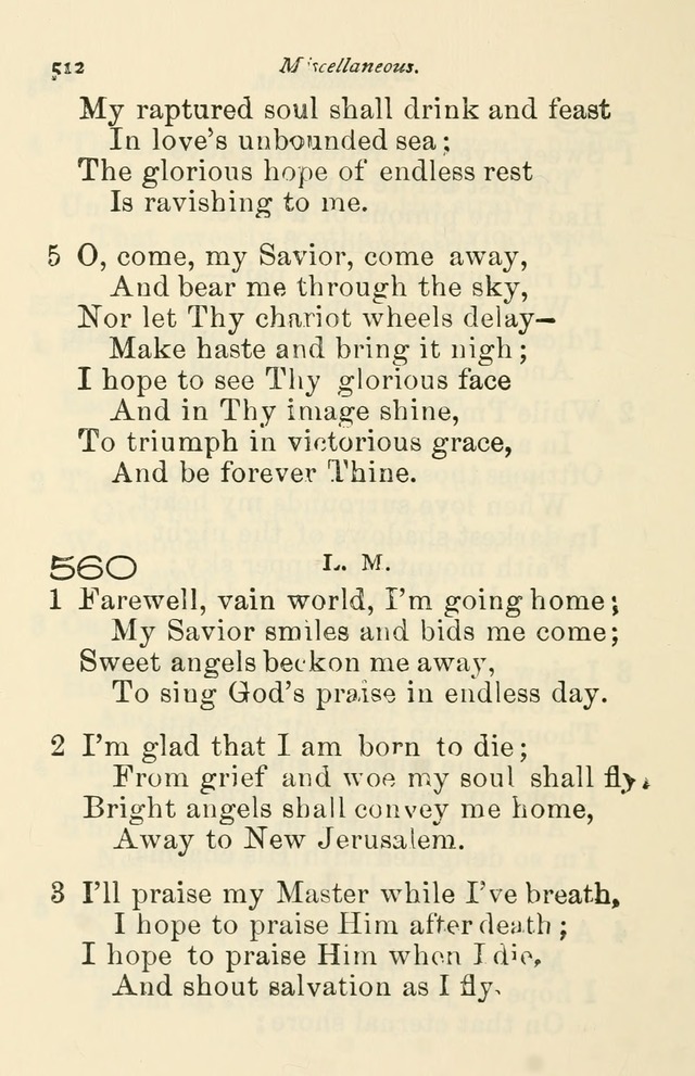 A Choice Selection of Hymns and Spiritual Songs for the use of the Baptist Church and all lovers of song page 515