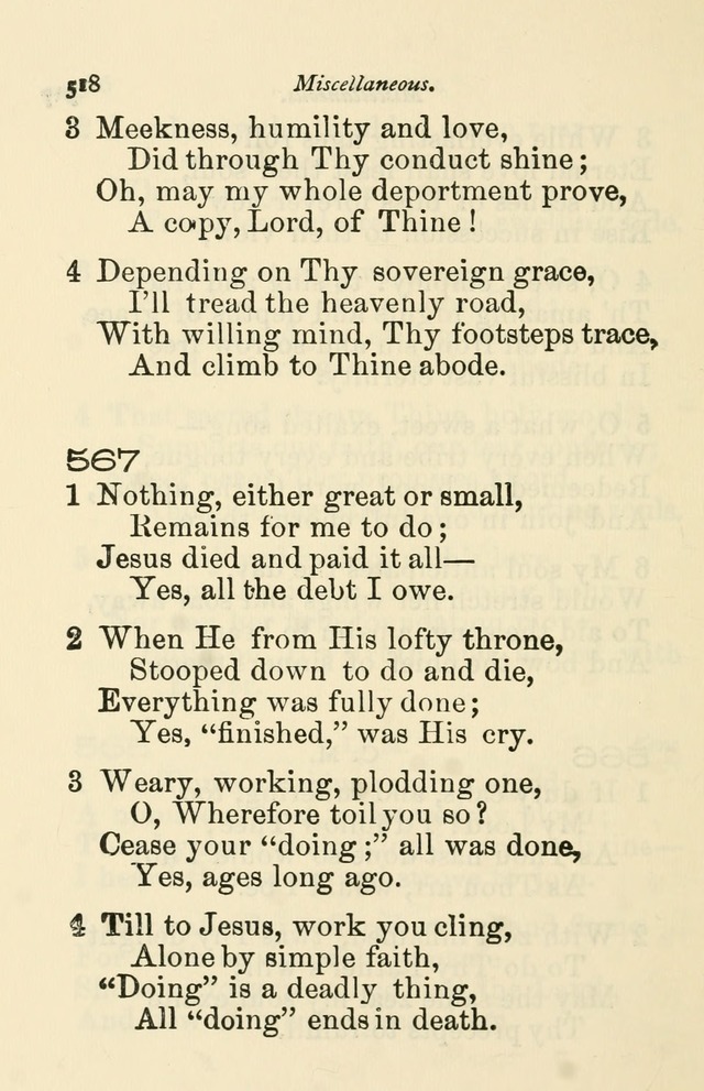 A Choice Selection of Hymns and Spiritual Songs for the use of the Baptist Church and all lovers of song page 521