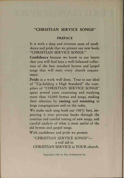 Christian Service Songs page v