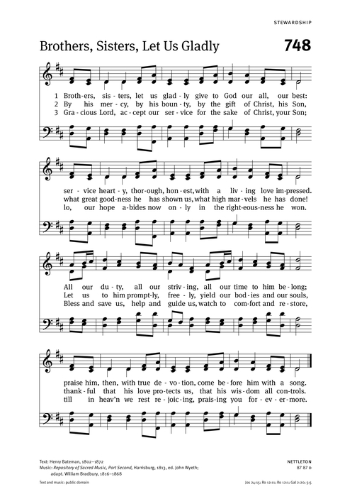Christian Worship: Hymnal 748. Brothers, sisters, let us gladly |  Hymnary.org
