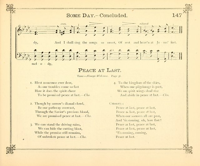 Carols of Joy: choice collection of songs and hymns for the Sunday School, Bible class, and the Home Circle to which has been added an easy method of Rudimental Instruction in Music, for Weekday Study page 147